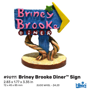 Weird Waters Brook Diner Sign 3" – a quirky resin decor piece perfect for freshwater and saltwater aquariums!