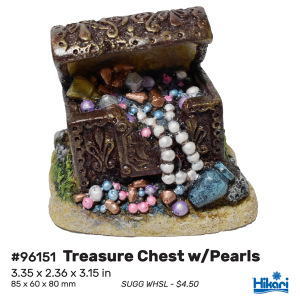 Treasure Chest w/Pearls 3.1" by Hikari - Delightful resin decor for freshwater & saltwater aquariums