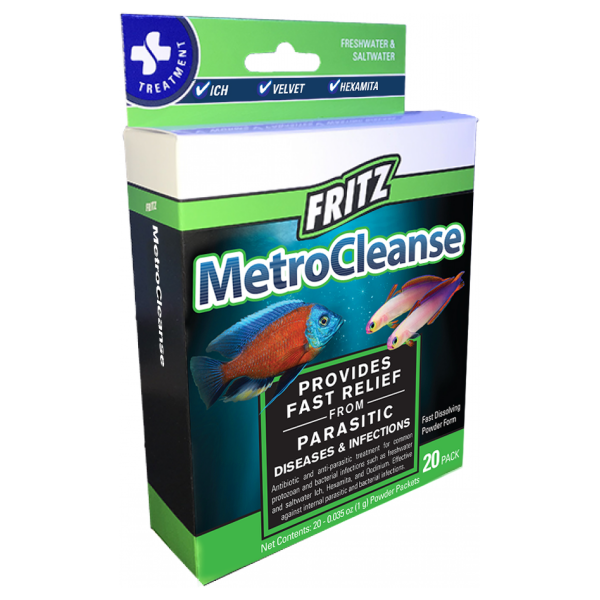 Fritz MetroCleanse Medications: 10 Treatments for 200 Gallons of Fresh & Salty Aquatic Health Fritz MetroCleanse 10 Count Treats for 200 Gallons - Your fresh and salty solution for aquatic health and pest management!