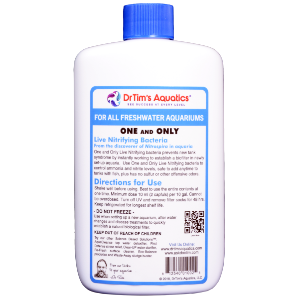 Freshwater One & Only by Dr. Tim's Aquatics - 8 oz cycling aid for a vibrant fish tank! Perfect for up to 120 gallons!