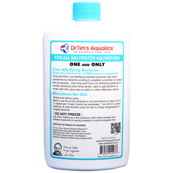 Dr. Tim's Aquatics Saltwater One & Only 16 oz – Bacterial booster for fresh and salty fish tank cycling magic! Perfect for 240 gal.