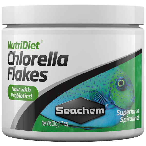 NutriDiet Chlorella Flakes 50g by Seachem – probiotic-packed dry food for fresh or salty tank buddies!