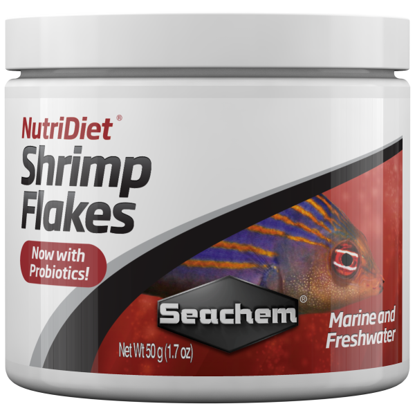 Seachem NutriDiet Shrimp Flakes 1.8 oz - A Fresh Treat for Aquatic Friends NutriDiet Shrimp Flakes 1.8 oz by Seachem – a tasty treat for fresh & salty aquariums