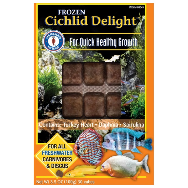 Cichlid Delight cubes 100g by San Francisco Bay - nutritious frozen treats for your cichlid friends