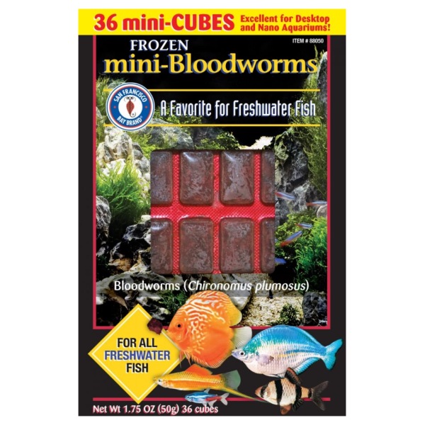 Mini Bloodworms from San Francisco Bay Brand (50g) - Nutritional frozen fish treats for fresh and salty aquariums!