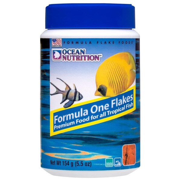 Formula One Flake Food 5.5 oz by Ocean Nutrition – premium dry food for fresh and salty aquatic friends in your aquarium!