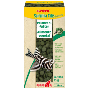 Sera Spirulina Tabs - 24 tablets of plant-based delight for healthy freshwater fish feeding. Perfect for a thriving aquarium!