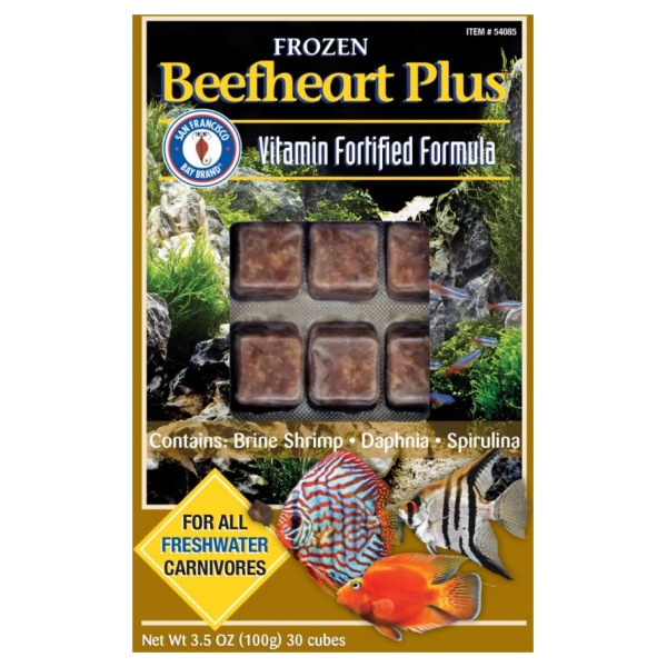 Beefheart Plus Cubes - 100g Frozen Food for Fresh & Salty Fish Delicious San Francisco Bay Brand Beefheart Plus Cubes