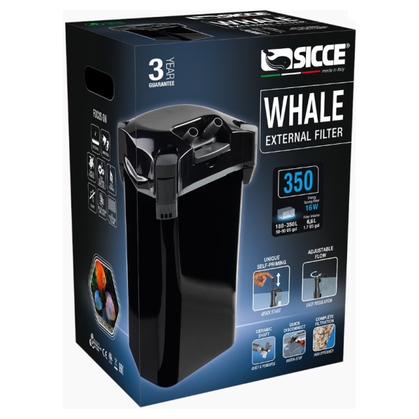 Transform your aquarium with the Whale 350 Canister Filter by Sicce! This efficient filter boasts a flow rate of 330 GPH