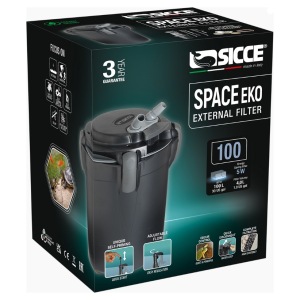 Experience crystal-clear waters with the Sicce Space Eko 100 Canister Filter! This powerhouse offers a high flow rate of 145 GPH