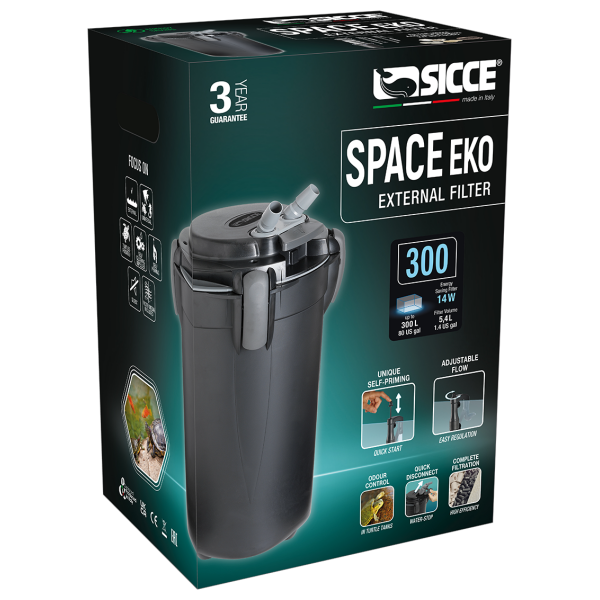 Upgrade your aquatic setup with the Sicce Space Eko 300 Canister Filter! Designed for fresh & saltwater tanks Upgrade your aquatic habitat with the Sicce Space Eko 300 Canister Filter! Perfect for both fresh and salty setups