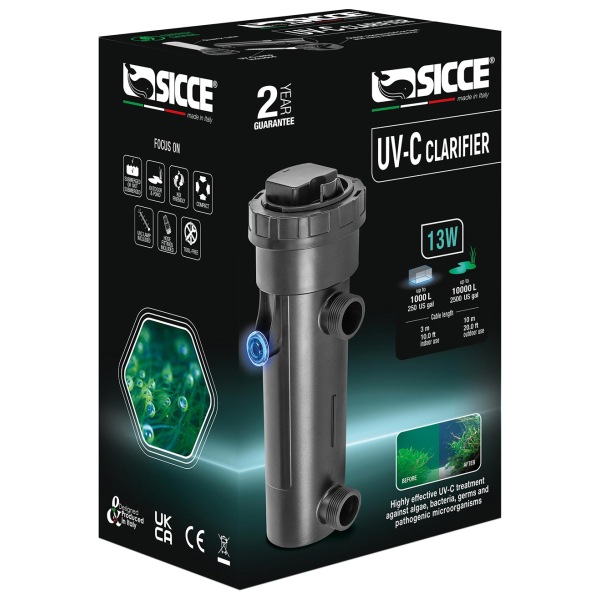 Enhance your aquarium’s aquatic health with the Sicce UV-C Clarifier 13W! Ideal for both freshwater and salty setups