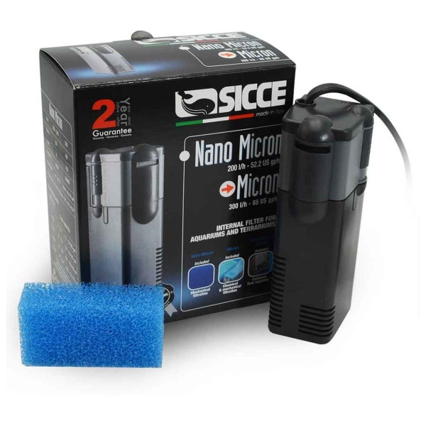 Enhance your aquatic habitat with the Sicce Micron Internal Filter! This 65 GPH filtration system is perfect for both freshwater and saltwater tanks
