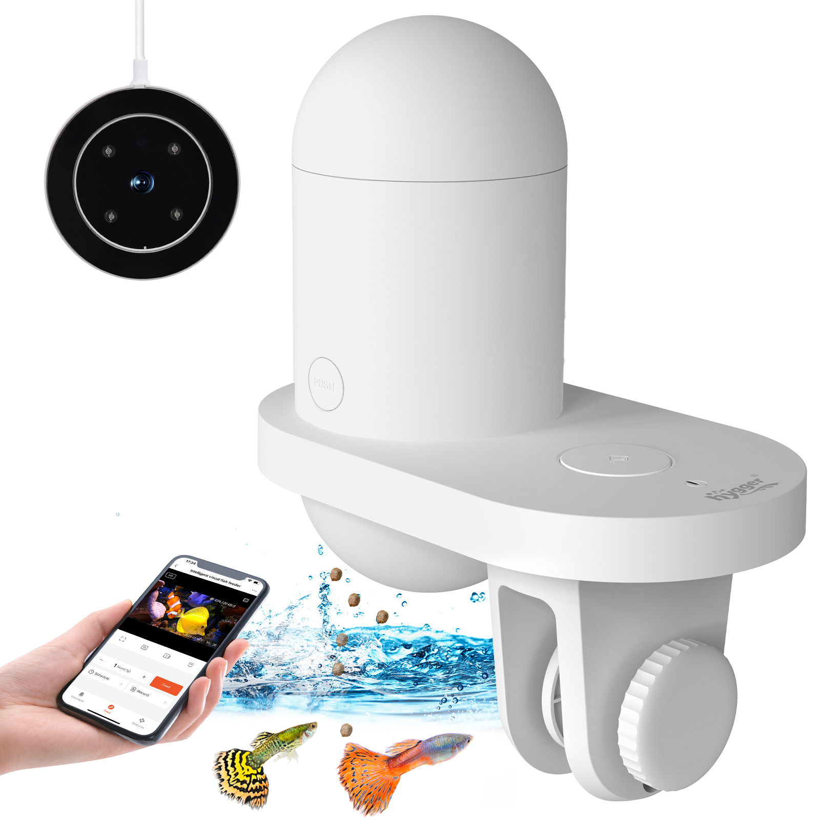 Hygger - Fish Feeder w/camera - White